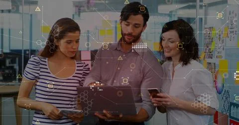 Image of data processing over business people in office Foto stock