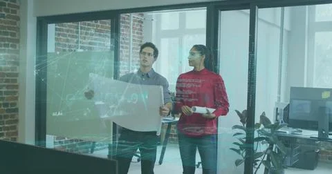 Image of data processing over business people Foto stock