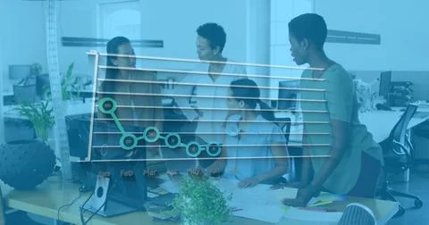Image of data processing over business people using phone headsets Stock Photos