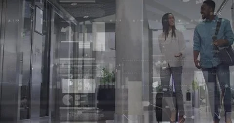 Image of data processing over businessman working in office Illustrazione stock