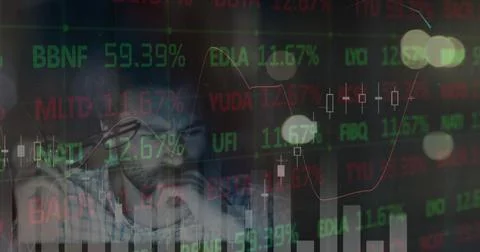Image of data processing over businessman working 写真素材