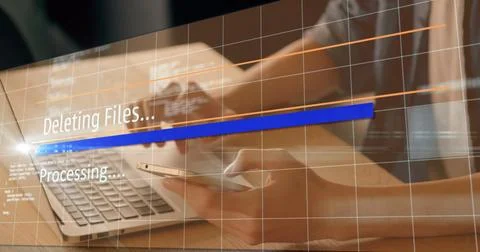 Image of data processing over businesswoman in office Stock Photos
