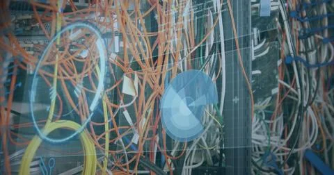 Image of data processing over cables of computer server Stock Photos