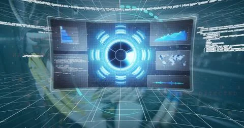 Image of data processing over cables of computer server Stockfoto's