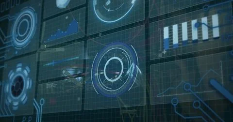 Image of data processing over cables of computer server Stock Photos