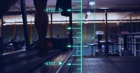 Image of data processing over caucasian man at gym Illustrazione stock