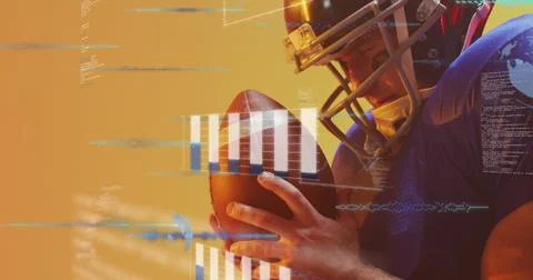 Image of data processing over caucasian american football player 스톡 일러스트