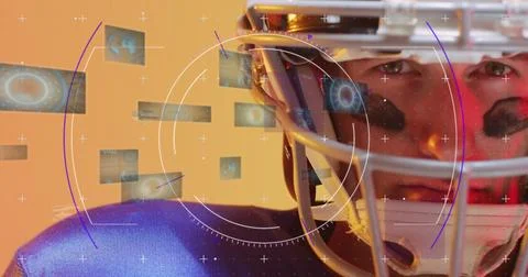 Image of data processing over caucasian american football player Stock Illustration