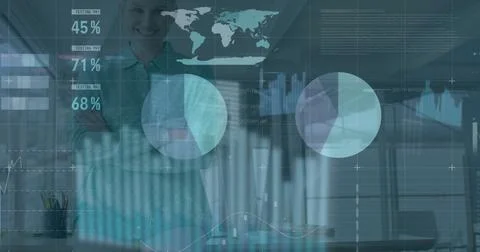 Image of data processing over caucasian businesswoman 库存插图