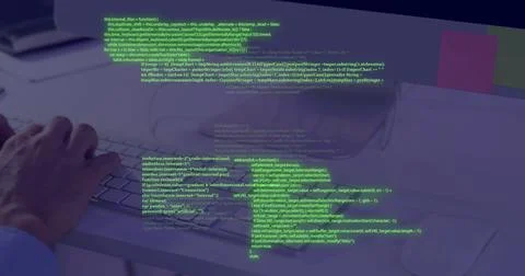 Image of data processing over caucasian man using computer Stock Photos