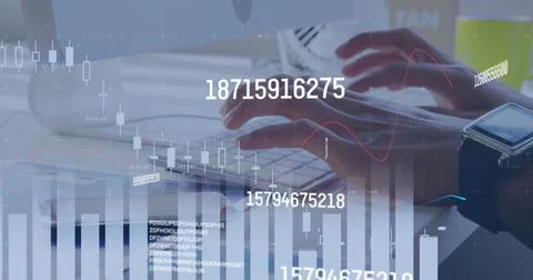 Image of data processing over caucasian businessman typing on keyboard Stock Photos