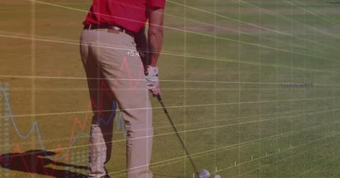 Image of data processing over caucasian male golf player Stock Photos