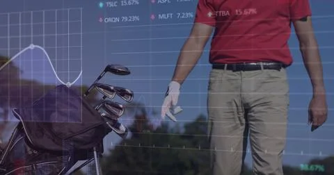 Image of data processing over caucasian male golf player Stock Photos