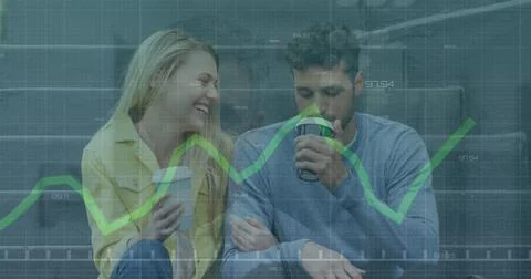 Image of data processing over caucasian couple Fotos Stock