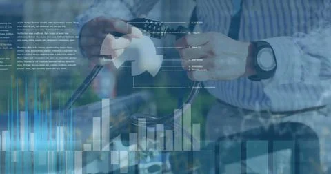 Image of data processing over caucasian man with lock Stock Photos