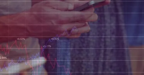 Image of data processing over caucasian man using smartphone Stock Photos