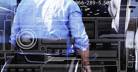 Image of data processing over caucasian disabled man getting out of car sitting 写真素材