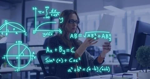Image of data processing over caucasian female student 写真素材