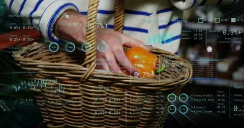 Image of data processing over caucasian man shopping Stock Photos