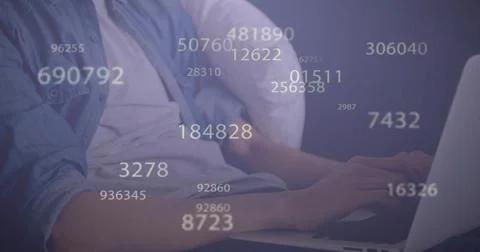Image of data processing over caucasian man using laptop Foto stock