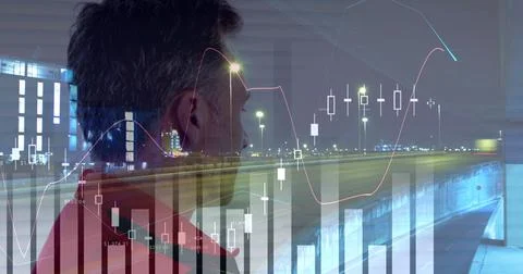 Image of data processing over caucasian male paramedic smiling Stock Photos