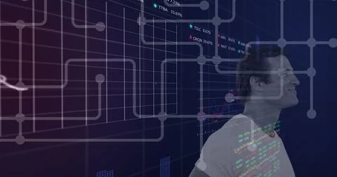 Image of data processing over caucasian man Stock Photos