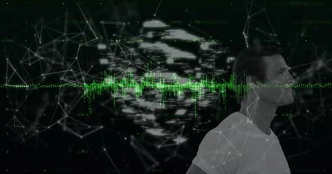Image of data processing over caucasian man 스톡 사진