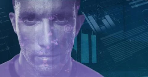Image of data processing over caucasian man 库存照片