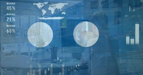 Image of data processing over caucasian businesswoman Foto stock