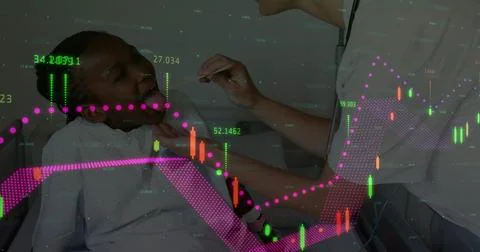 Image of data processing over caucasian female doctor treating girl Stock Photos