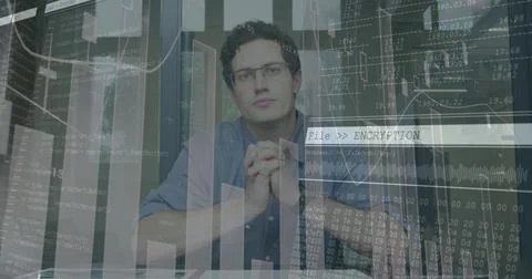 Image of data processing over caucasian businessman at office Stock Photos
