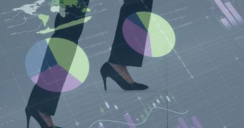 Image of data processing over caucasian businesswoman walking Stock Photos