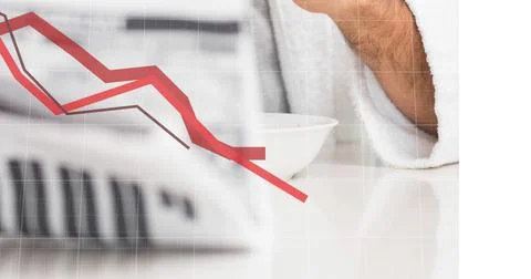 Image of data processing over caucasian man with newspaper Stock Photos