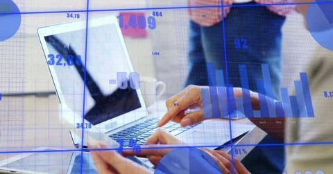 Image of data processing over caucasian businesswoman in office Stock Photos