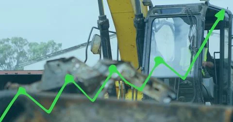 Image of data processing over caucasian worker at rubbish dump Stock Photos