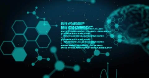 Image of data processing over chemical formula and brains Stock Illustration