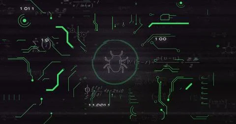 Image of data processing over circuit board Illustrazione stock