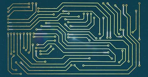 Image of data processing over circuit board on blue background Stock Illustration
