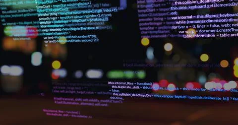Image of data processing over city at night Ilustração Stock