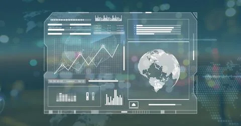 Image of data processing over city lights Stockillustratie