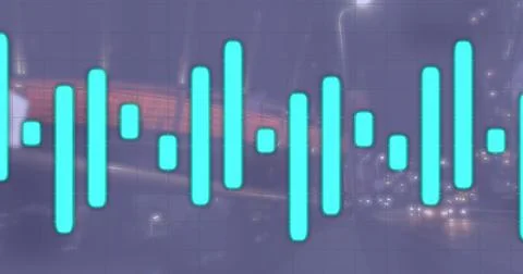 Image of data processing over city lights and dark background 스톡 사진