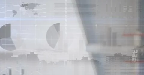 Image of data processing over city Stock Photos