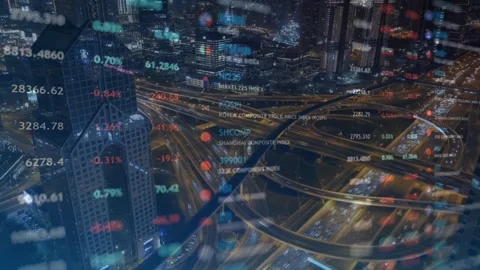 Image of data processing over cityscape. global business, digital interface, Stock Footage 311568401