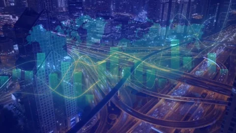 Image of data processing over cityscape. global business, digital interface, Stock Footage 311568578