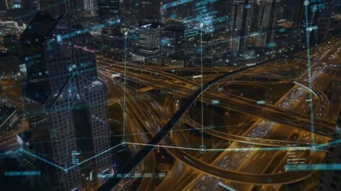 Image of data processing over cityscape. global business, digital interface, Stock Footage 311568780