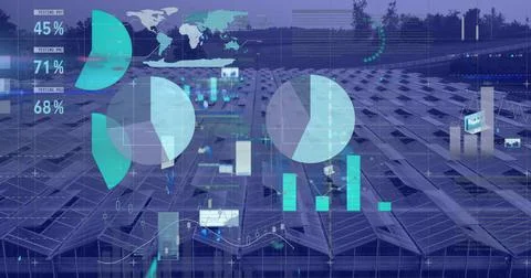 Image of data processing over cityscape Stock Illustration