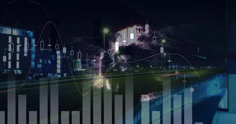 Image of data processing over cityscape Stock Illustration
