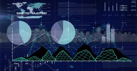 Image of data processing over cityscape on black background Illustrazione stock
