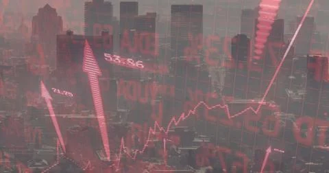 Image of data processing over cityscape Stock Illustration