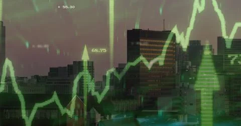 Image of data processing over cityscape イラスト素材